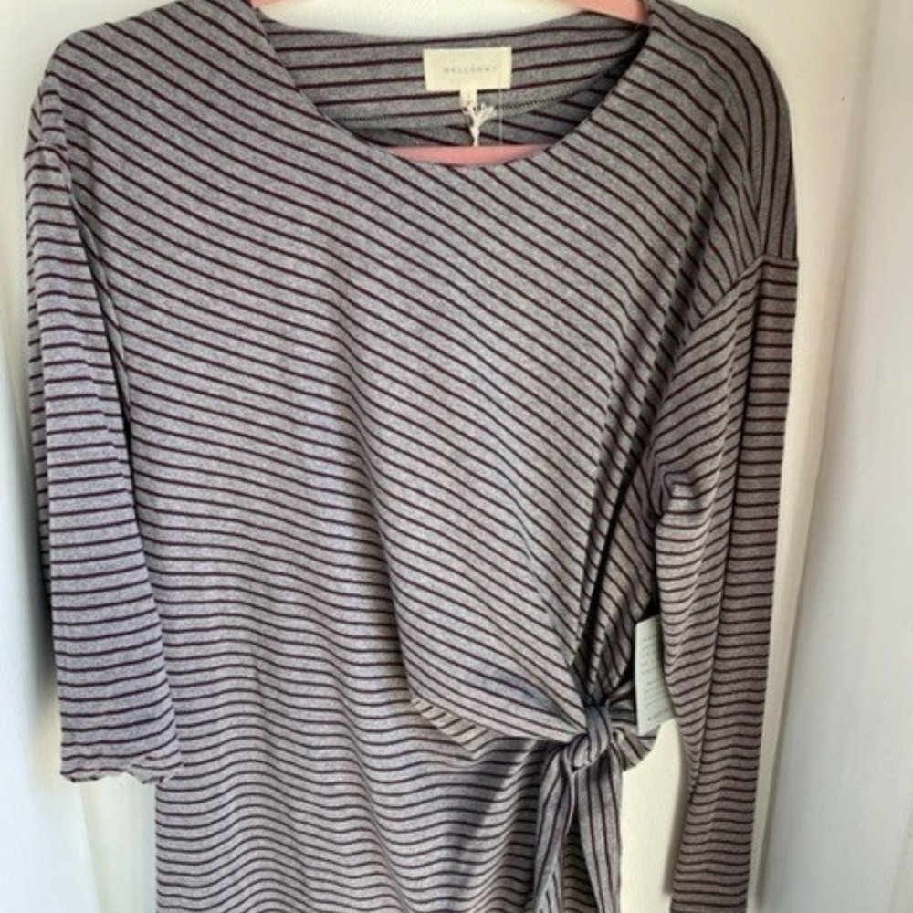NWT Size Large - Side tie striped gray midi dress